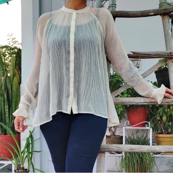 Sheer Off-white Button Down Shirt - Picture 3 of 4